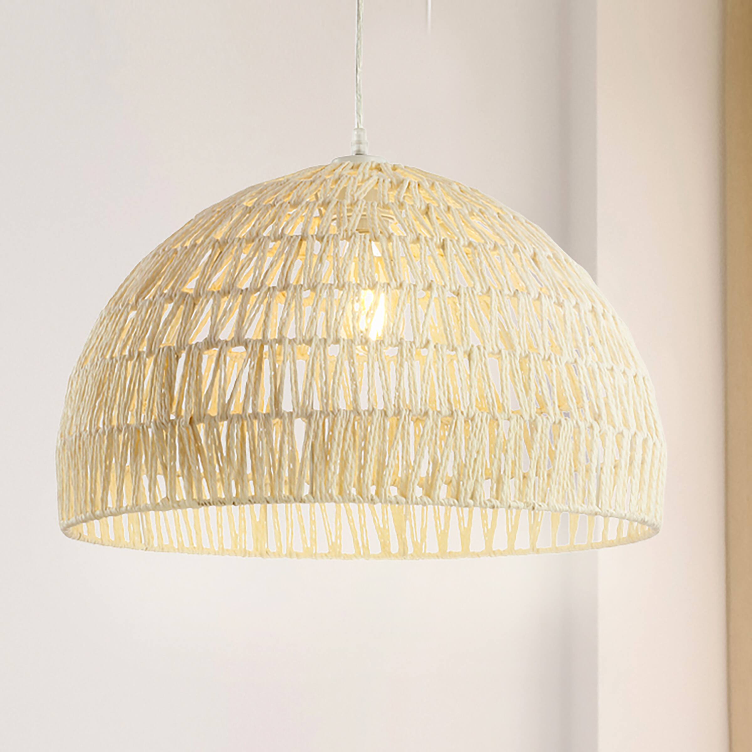 Alt View 1. Jonathan Y - Campana 20" 1-Light Bohemian Modern Woven Rope/Iron LED Pendant, Cream - Cream.