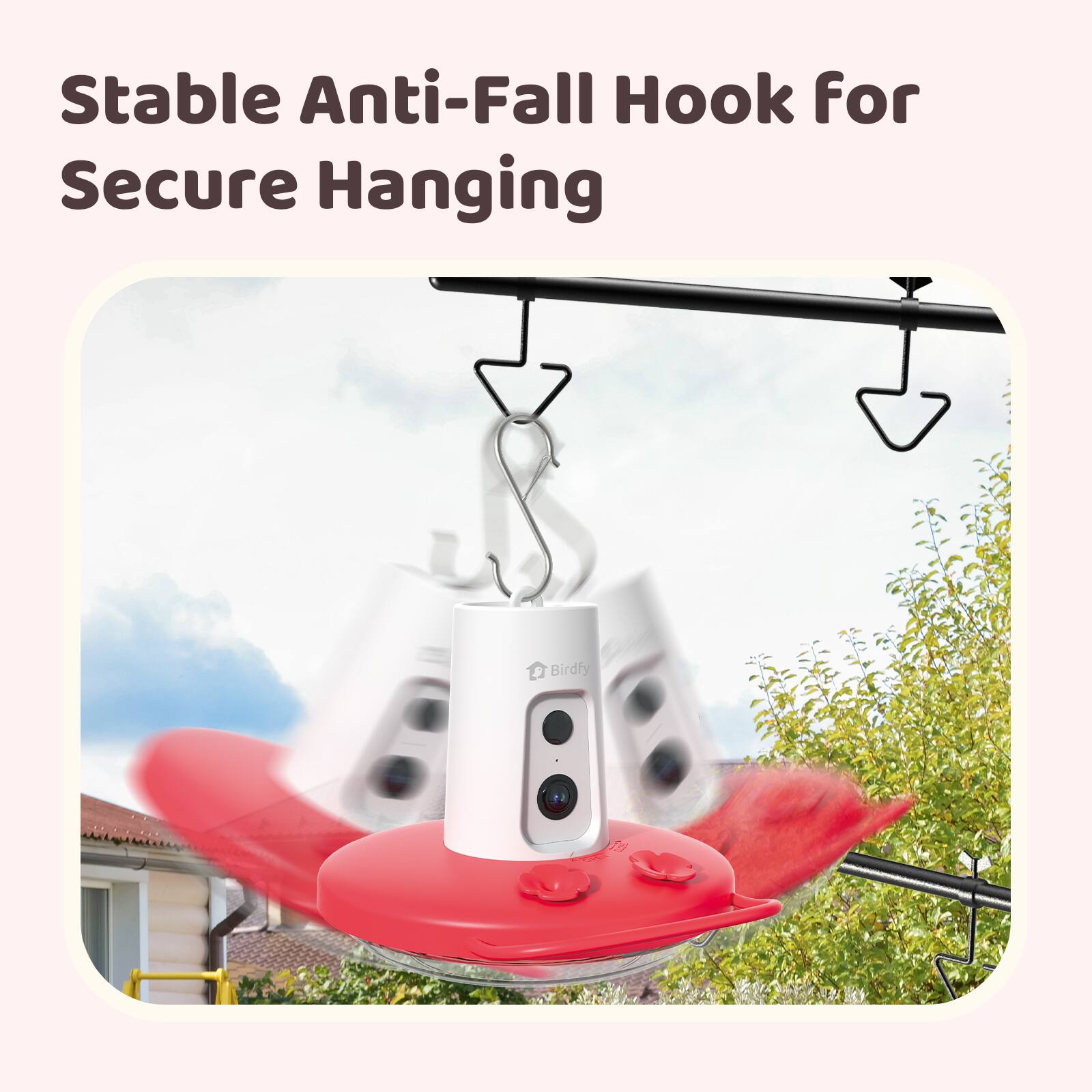 Stable Anti-Fall Hook for Secure Hanging Bird Feeder