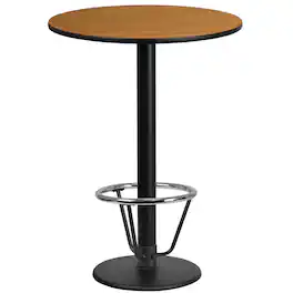 Emma + Oliver - 24" Round Laminate Bar Table with 18" Round Foot Ring Base - Natural
