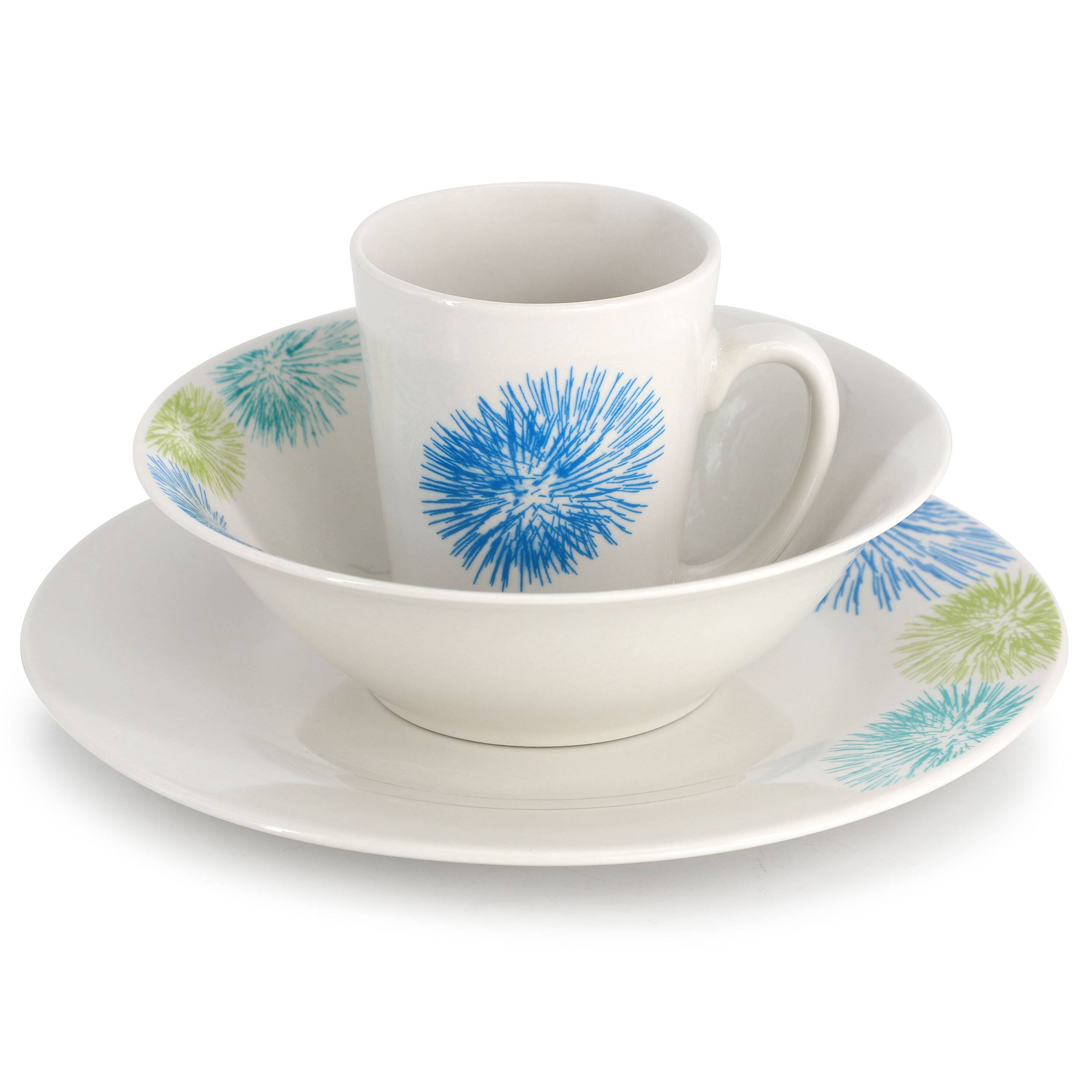Alt View 1. Gibson - Gibson Home Blue Meadow 12 Piece Fine Ceramic Dinnerware Set in White with Colored Accents - White.