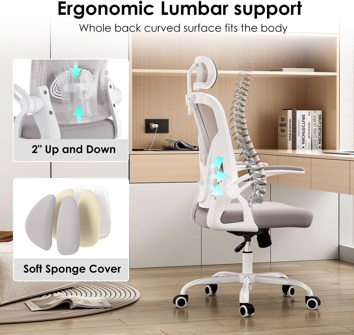 Ergonomic Lumbar support  
Whole back curved surface fits the body  

2" Up and Down  

Soft Sponge Cover