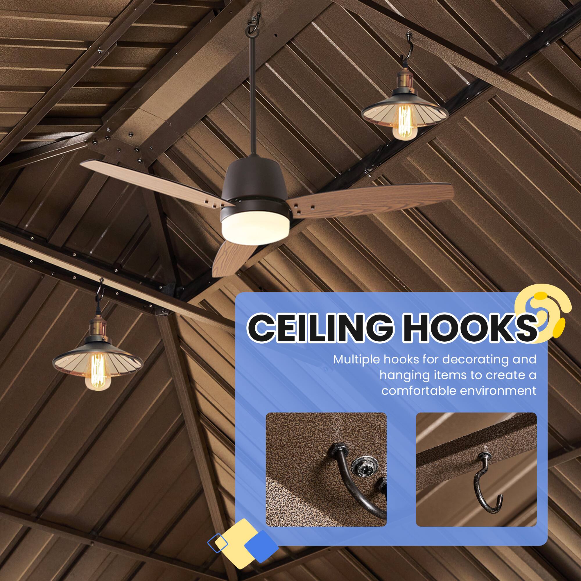 CEILING HOOKS
Multiple hooks for decorating and hanging items to create a comfortable environment