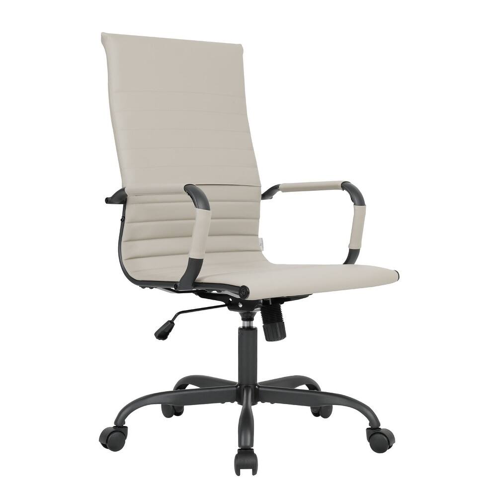 LeisureMod - Harris Ergonomic High-Back Office Chair Leather Upholstery, Adjustable Swivel, Tilt, and Black Iron Frame - Tan