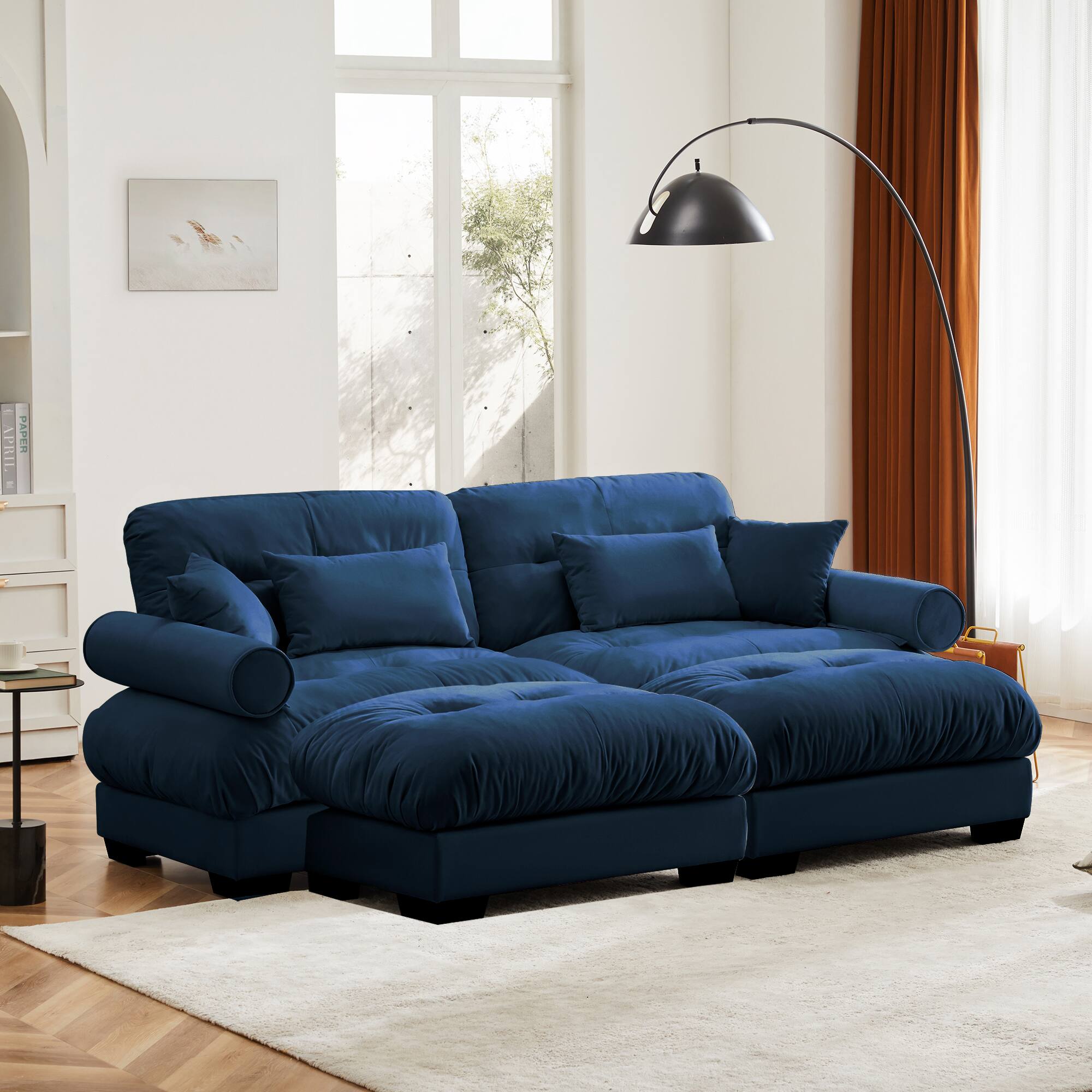 Trinkets Crazed - Loveseat Modular Sectional Sofa Cloud Couch, 93.7" Oversized U-Shaped Couch with 2 Ottomans, Modern Deep Seat Couches - Blue