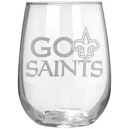 Great American Products - New Orleans Saints Etched 17oz. Rally Cry Stemless Wine Glass - Multicolor