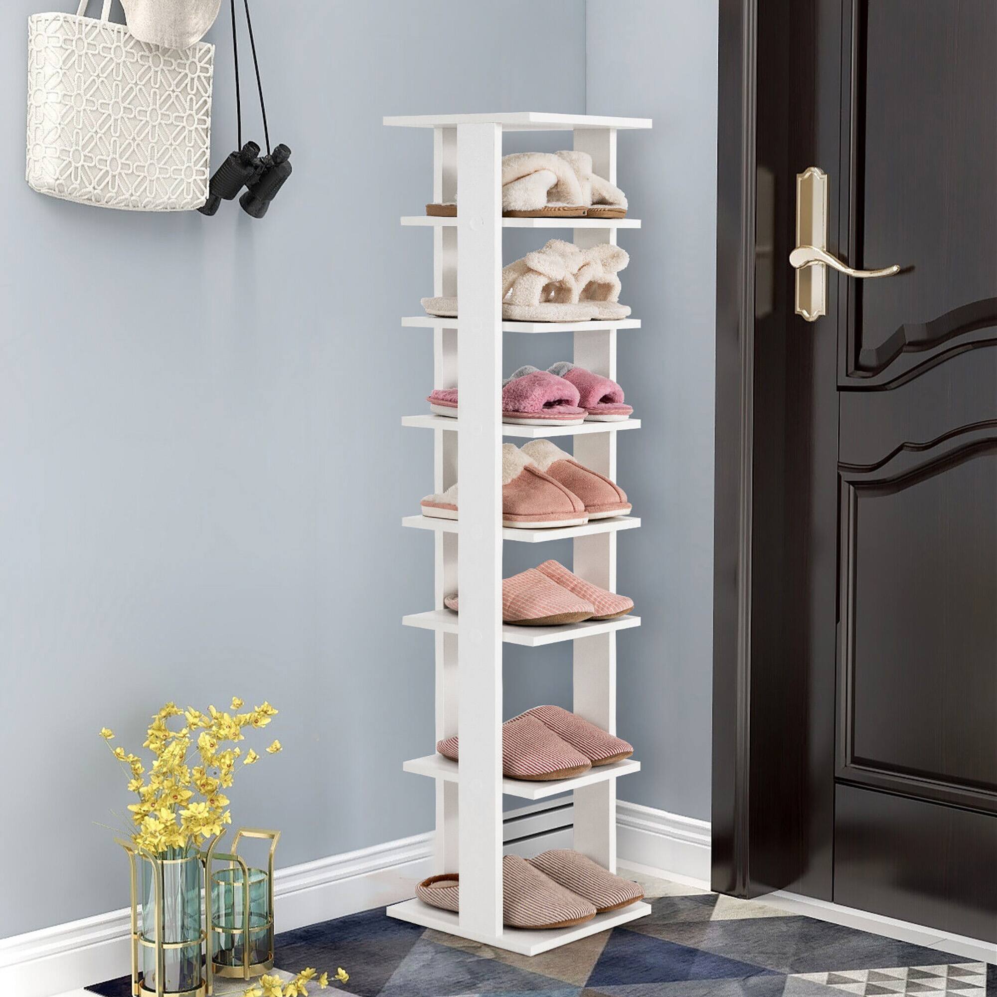 Alt View 2. Gymax - Gymax 7-Tier Wooden Shoe Rack Narrow Vertical Shoe Stand Storage Display Shelf White - White.