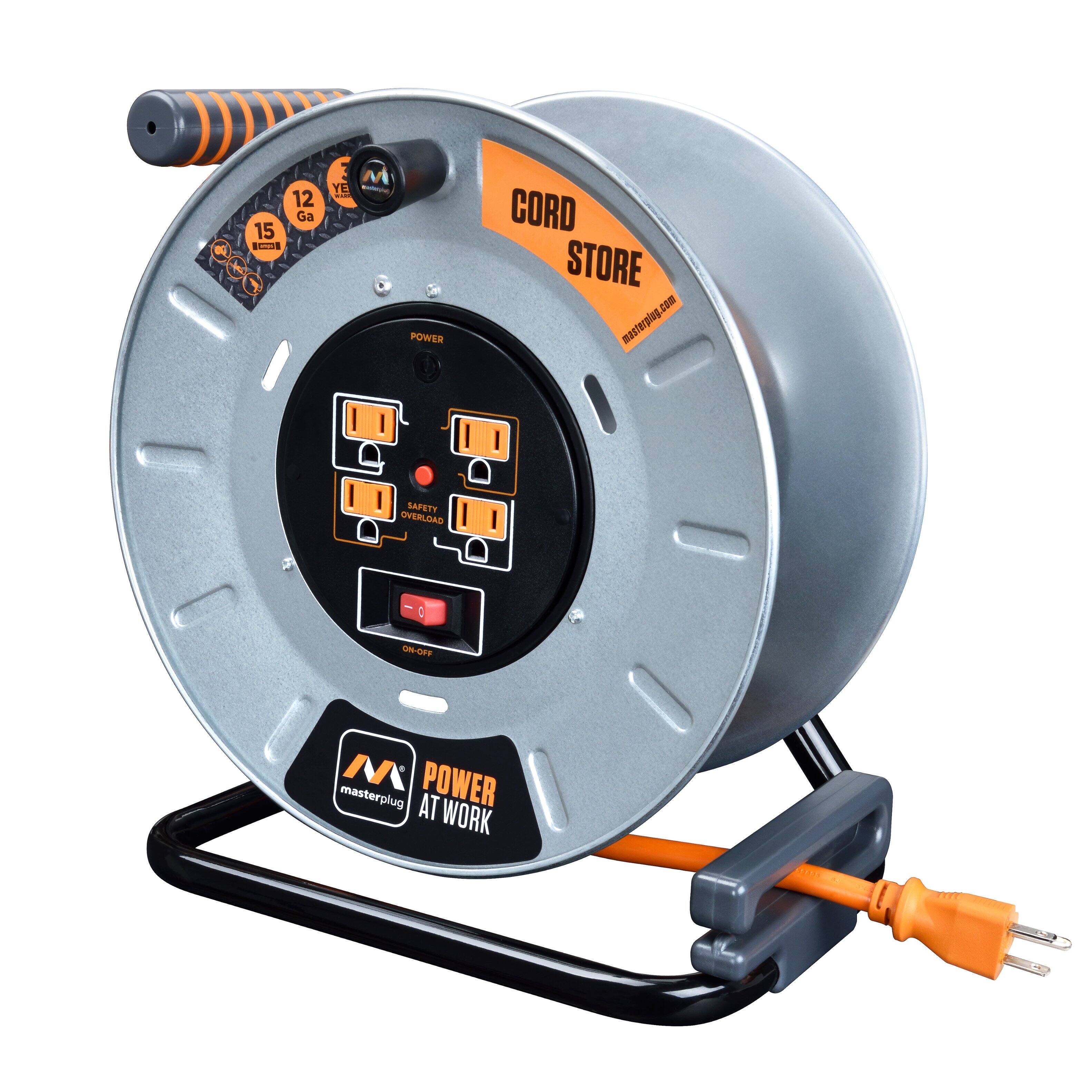Alt View 11. Masterplug - 1Ft 4 Sockets 15A 12AWG Large Open Metal Reel - Metal & Orange.