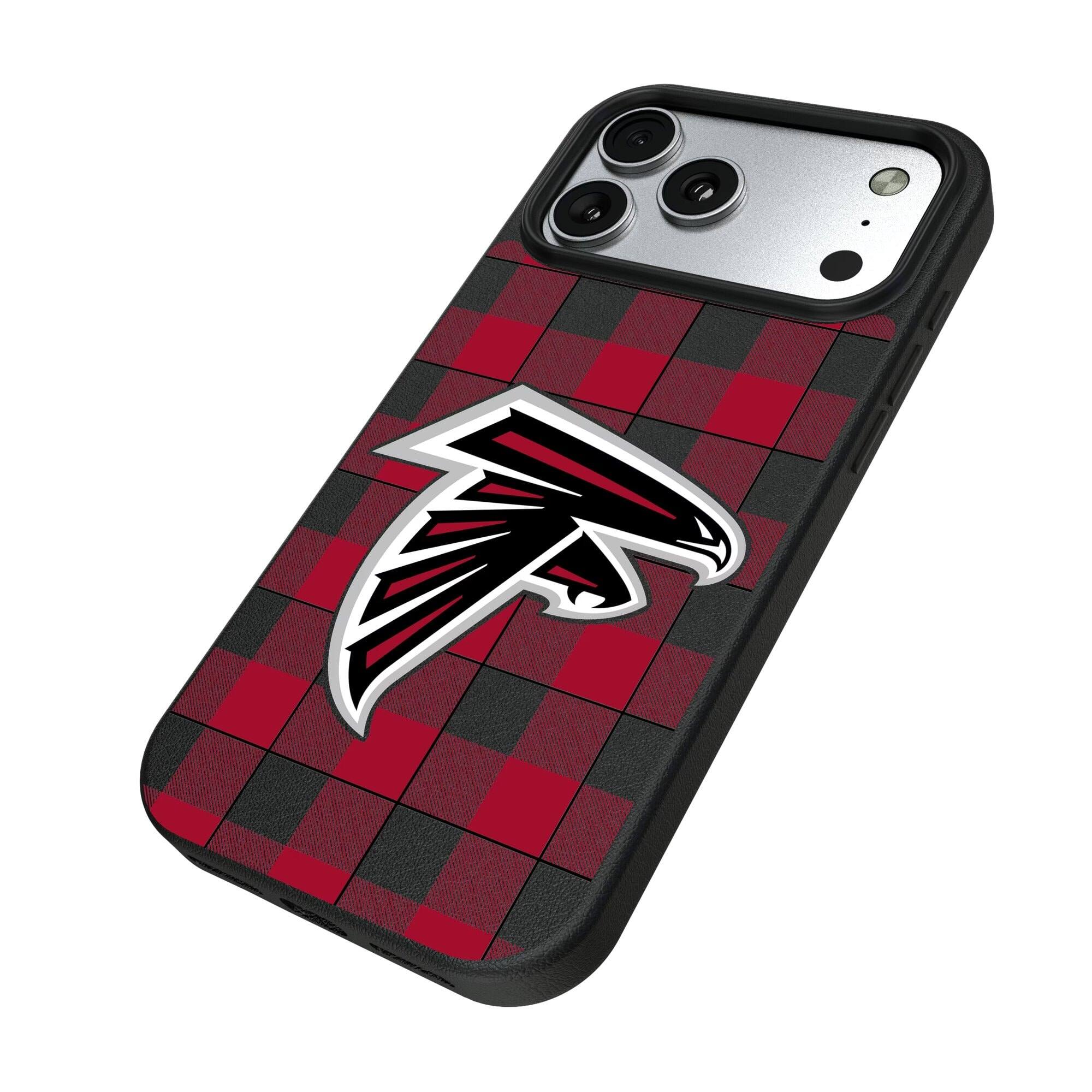 Alt View 1. Keyscaper - Atlanta Falcons Plaid Magnetic Bump iPhone Case - 16 Plus - Black.