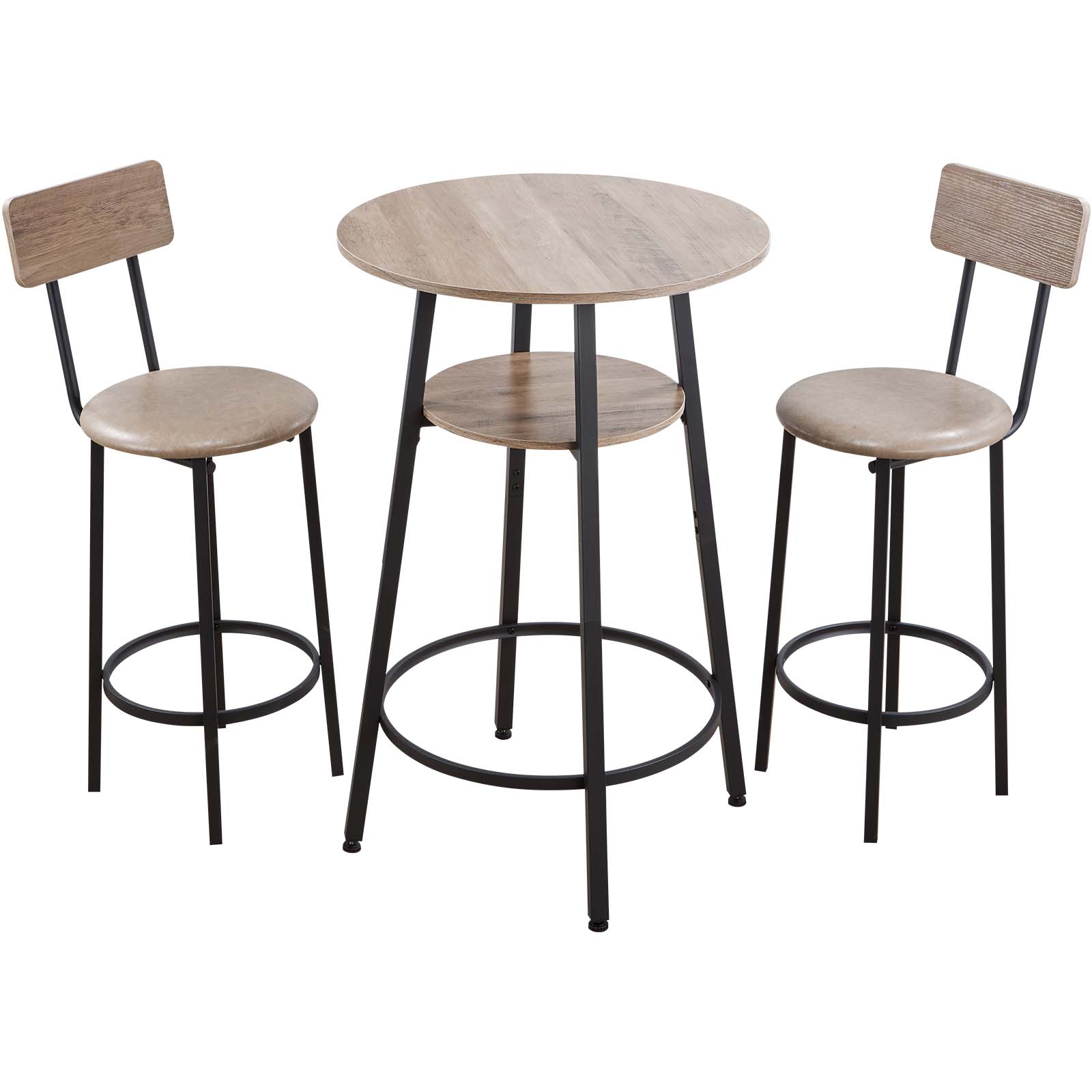 Alt View 5. VEVOR - Bar Table, 3PCS 23.5″ Bars Tables Set, Bar Tables and Chair Set with Rounded Corner Design, Round Pub Table - Light wood color + black.