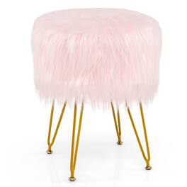 Gymax - Vanity Chair Makeup Stool Furry Padded Seat Round Ottoman - Pink