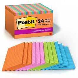 Post-it - Super Sticky Note, 4" x 6", Energy Boost Collection, Lined, 45 Sheets/Pad, 24 Pads/Pack - Assorted