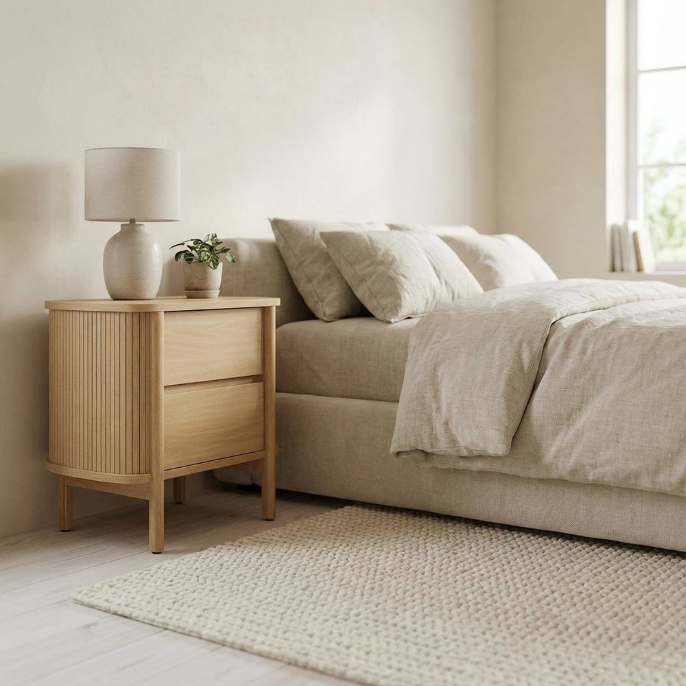 Angle. FurniFact - Nightstand with Modern Design and Compact Storage in Brown Finish - Brown.