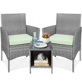 Best Choice Products - 3-Piece Outdoor Wicker Conversation Patio Bistro Set, w/ 2 Chairs, Table - Gray/Light Mint