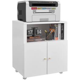 Spaco - Steel Printer Stand with Locking Casters, Legal Size File Storage, Tool-Free Setup, Open Storage Shelf - White