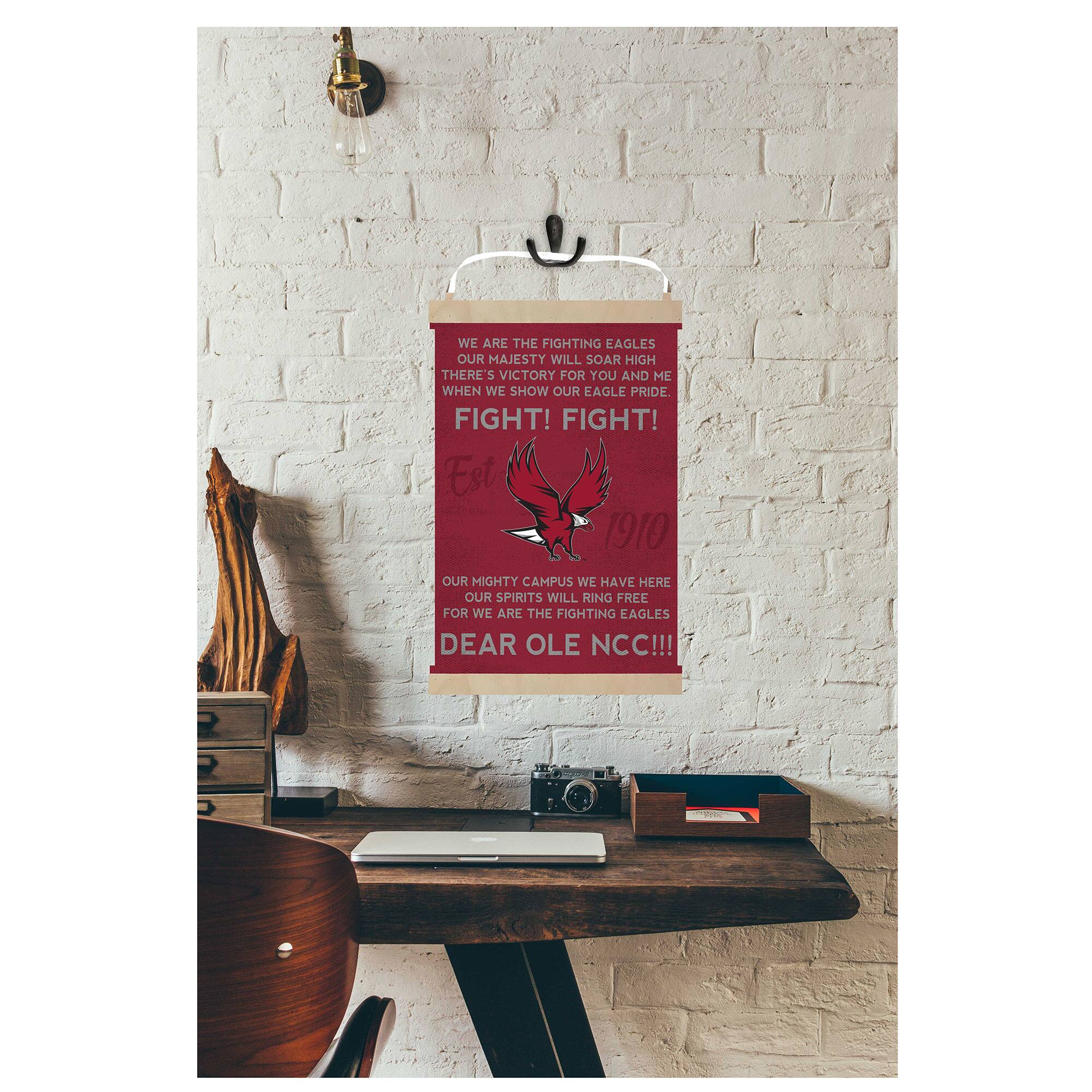 WE ARE THE FIGHTING EAGLES  
OUR MAJESTY WILL SOAR HIGH  
THERE'S VICTORY FOR YOU AND ME  
WHEN WE SHOW OUR EAGLE PRIDE  
FIGHT! FIGHT!  

Est 1910  

OUR MIGHTY CAMPUS WE HAVE HERE  
OUR SPIRITS WILL RING FREE  
FOR WE ARE THE FIGHTING EAGLES  
DEAR OLE NCC!!!