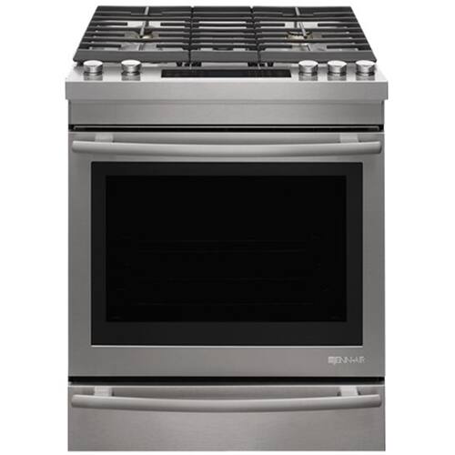 Front. JennAir - 5.8 Cu. Ft. Self-Cleaning Slide-In Gas Convection Range - Stainless steel.