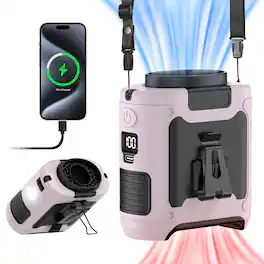 PRIMEPLUS - 14500mAh Portable Waist Fan, 360° Clip-on Rechargeable, 5-Speed 67H Battery Light, Neck Fan for Outdoor Camping - Pink