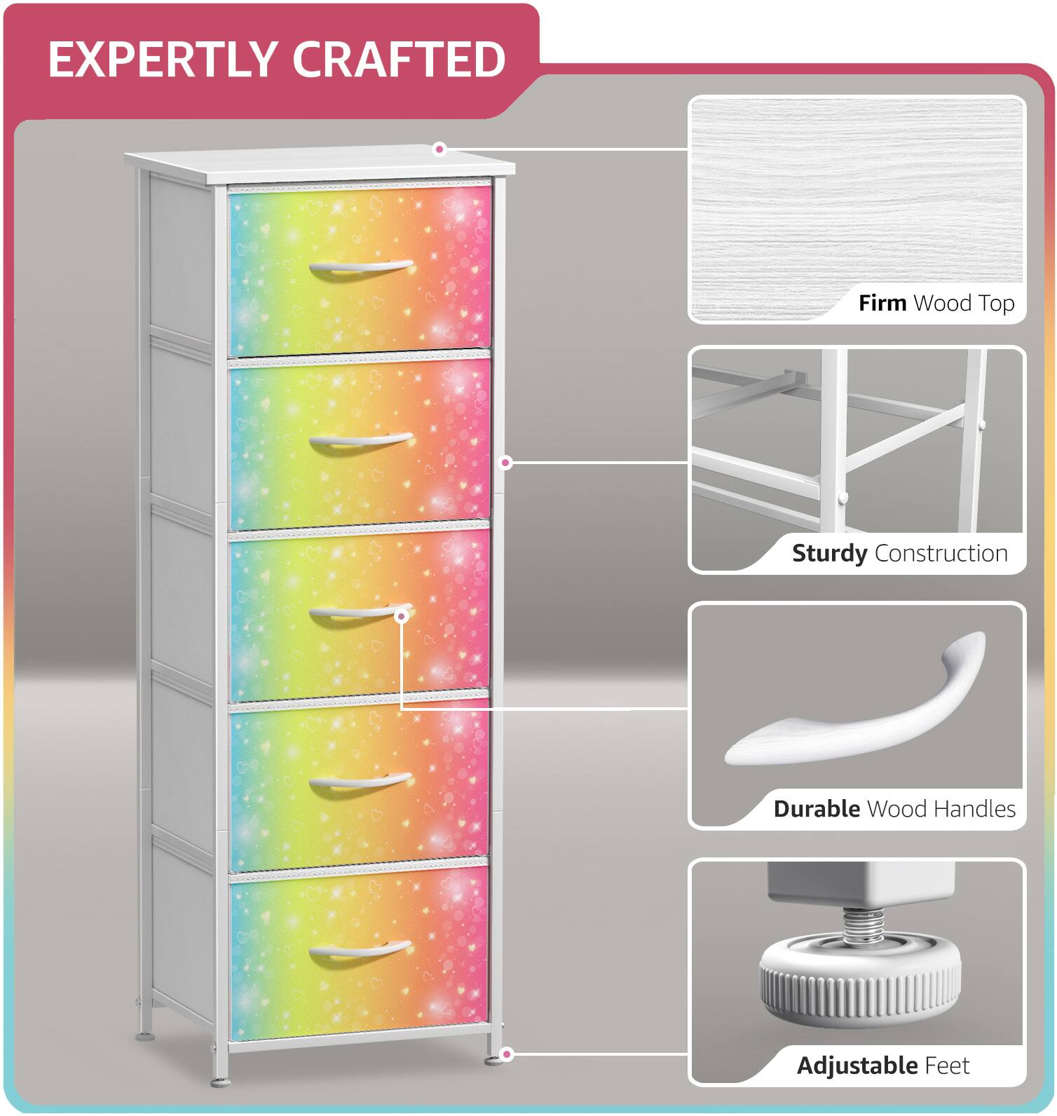 EXPERTLY CRAFTED

- Firm Wood Top
- Sturdy Construction
- Durable Wood Handles
- Adjustable Feet