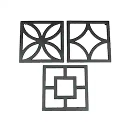 Zeckos - Set of 3 Cast Iron Breeze Block Trivets Kitchen Counter Home Decor Wall Art - Black