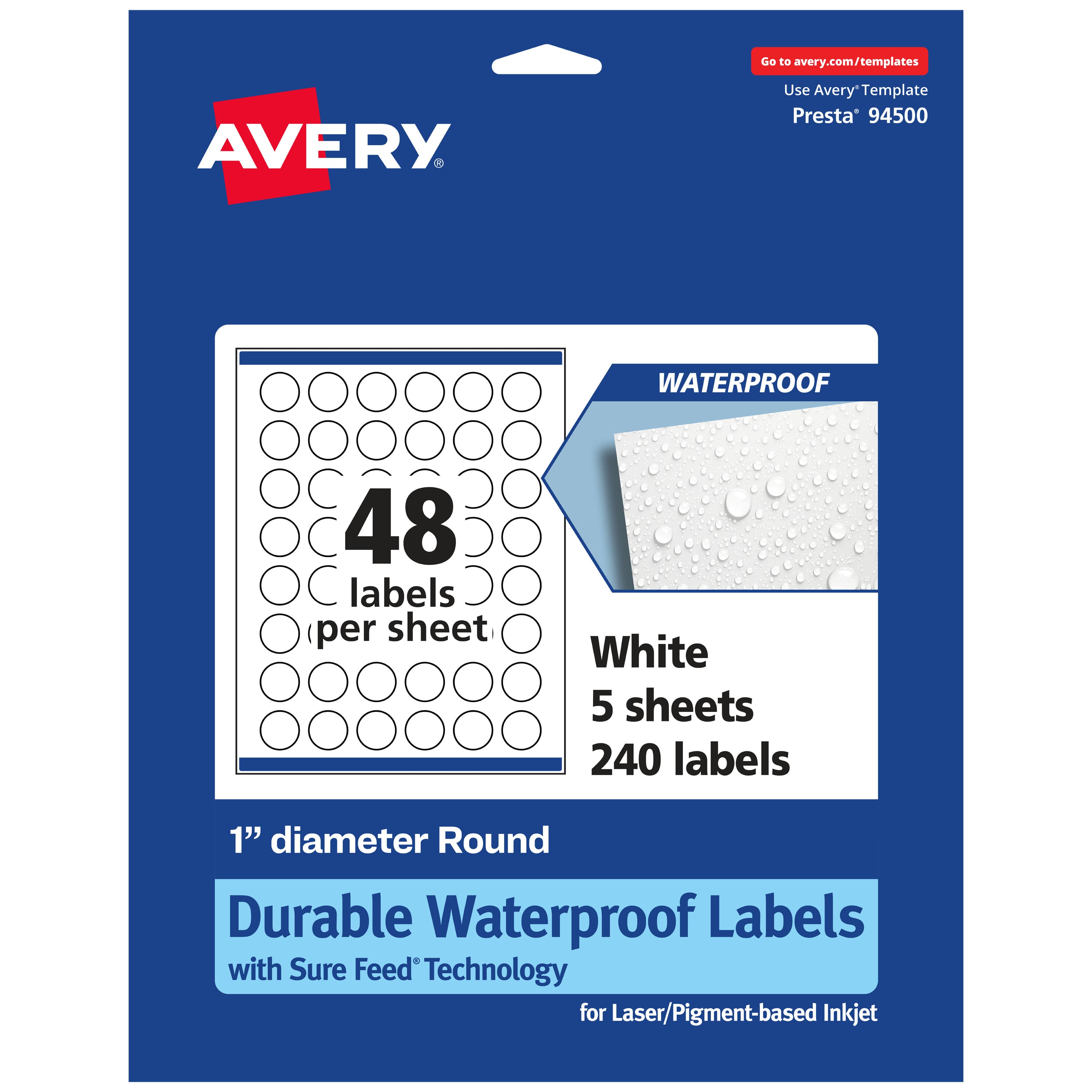 Avery - Waterproof Round Labels, 1" Diameter, 240 - White