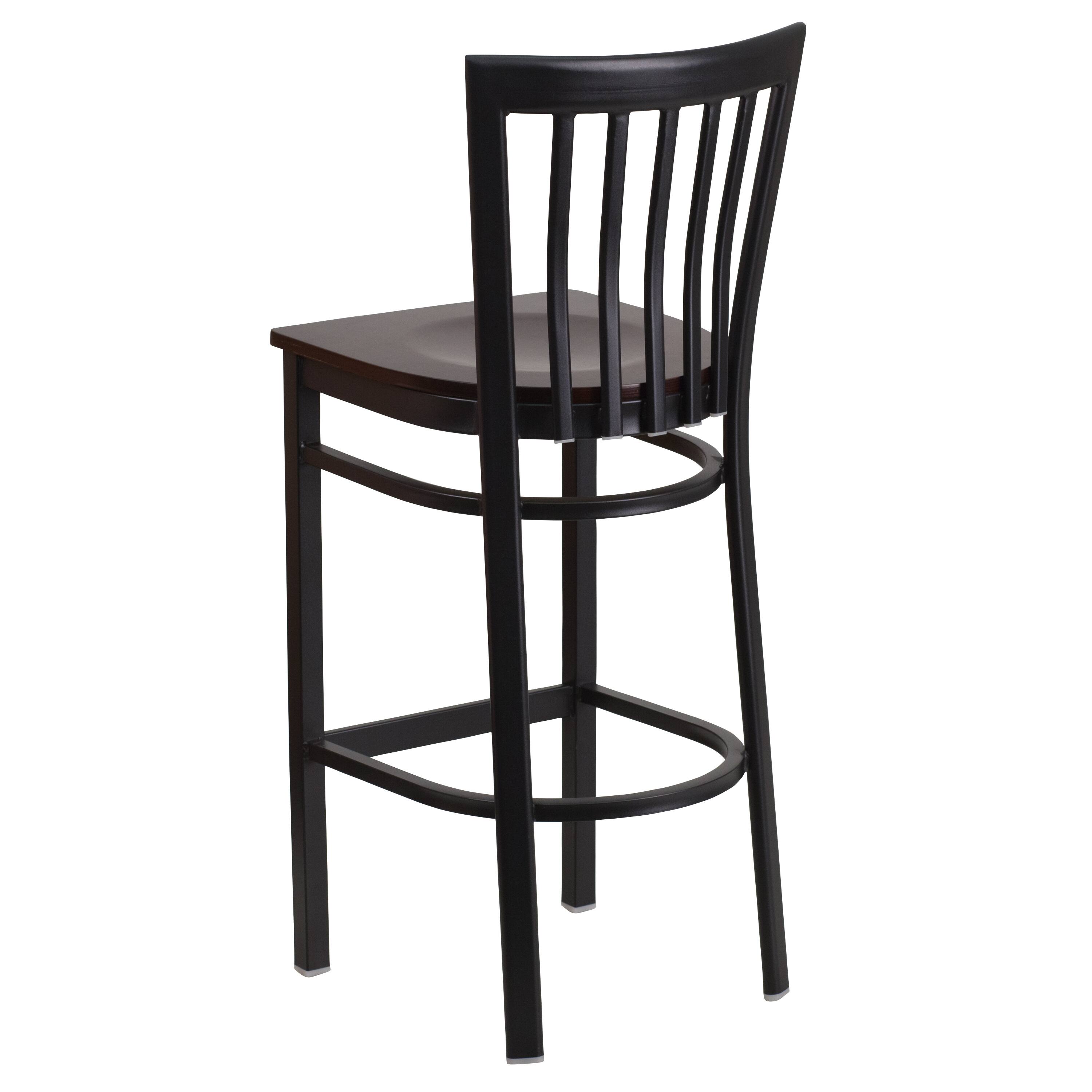 Alt View 4. Emma + Oliver - 2 Pack School House Back Metal Restaurant Barstool - Walnut Wood Seat/Black Metal Frame.