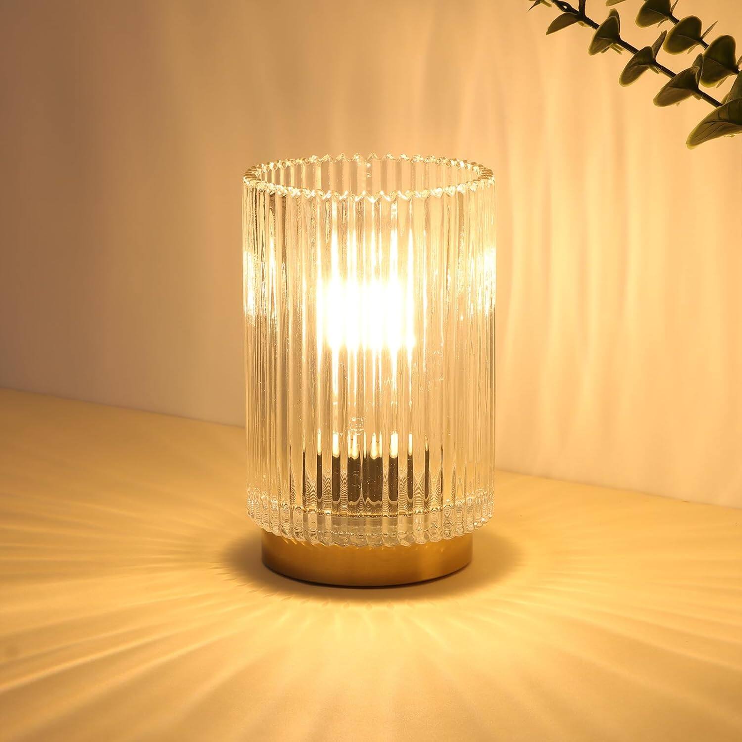 Stamp n Camp - Battery Operated Lamp Cordless Table Lamp with Timer Desk Bedside Lamps with LED Warm Light Glass Table Lamp for - Transparent-1