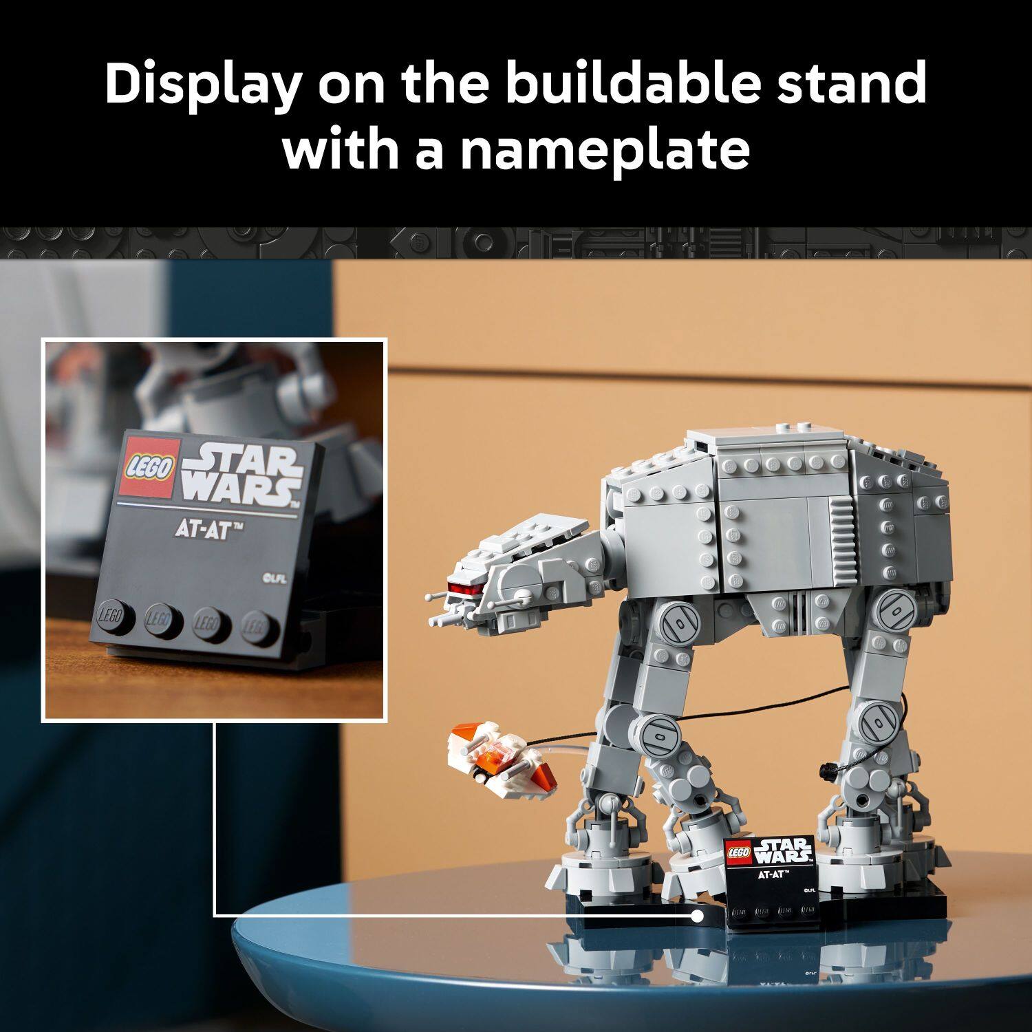 Display on the buildable stand with a nameplate

LEGO STAR WARS - AT-AT
