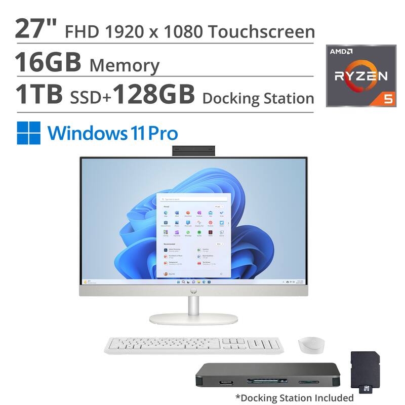27" FHD 1920 x 1080 Touchscreen  
16GB Memory  
1TB SSD + 128GB Docking Station  
Windows 11 Pro  
AMD Ryzen 5  

*Docking Station Included