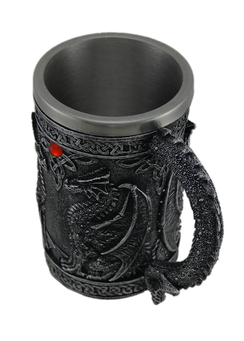 Alt View 2. Zeckos - Gothic Dragon Tankard Decorative Blackened Silver Resin Mug Celtic Medieval Cup - Silver.