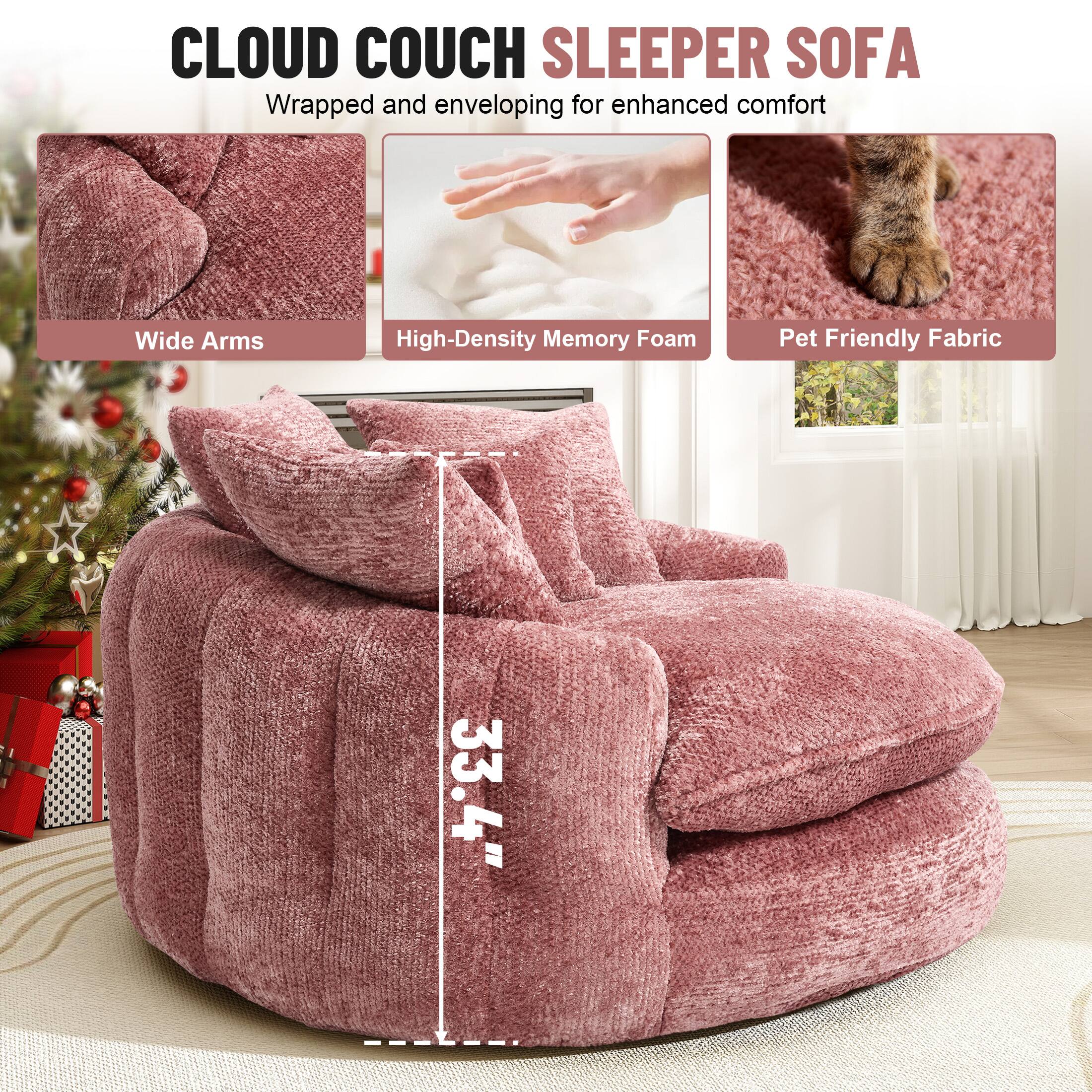 CLOUD COUCH SLEEPER SOFA  
Wrapped and enveloping for enhanced comfort  

- Wide Arms  
- High-Density Memory Foam  
- Pet Friendly Fabric  

33.4"