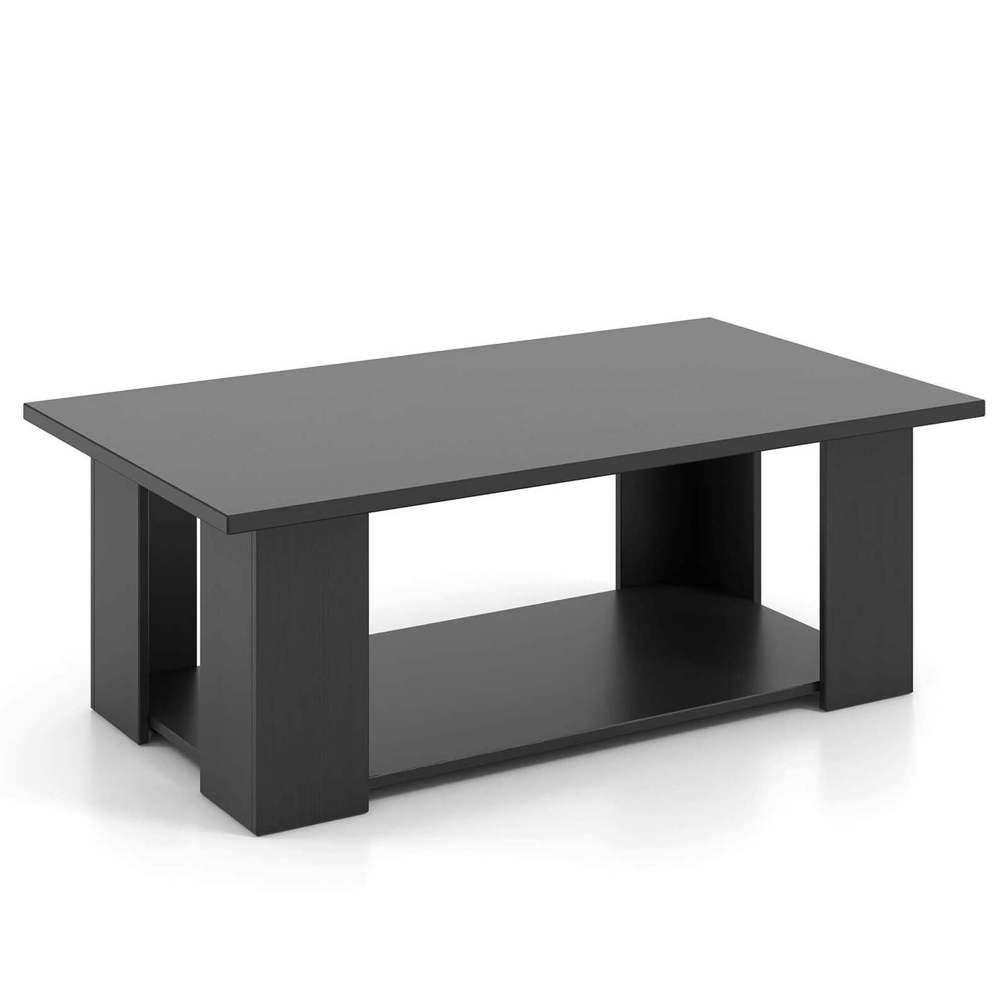 Alt View 17. Costway - Coffee Table 2-Tier Modern Center Cocktail Table with Storage Shelf for Living Room Black - Black.