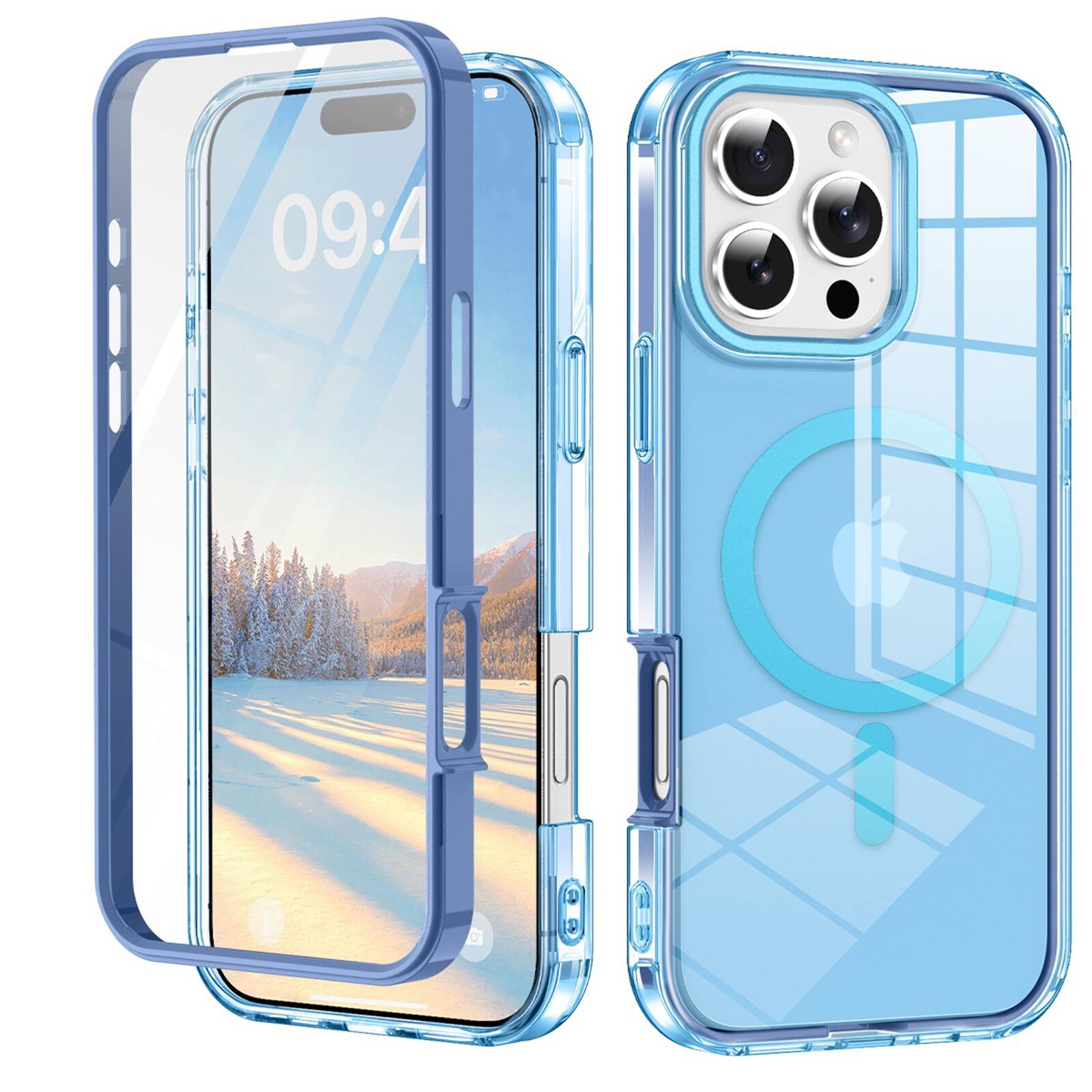 Front. UUCOVER - Magnetic Full Body Case for iPhone 16 Pro Shockproof TPU+PC Built-in Screen Protector Compatible with MagSafe Cover - Blue.