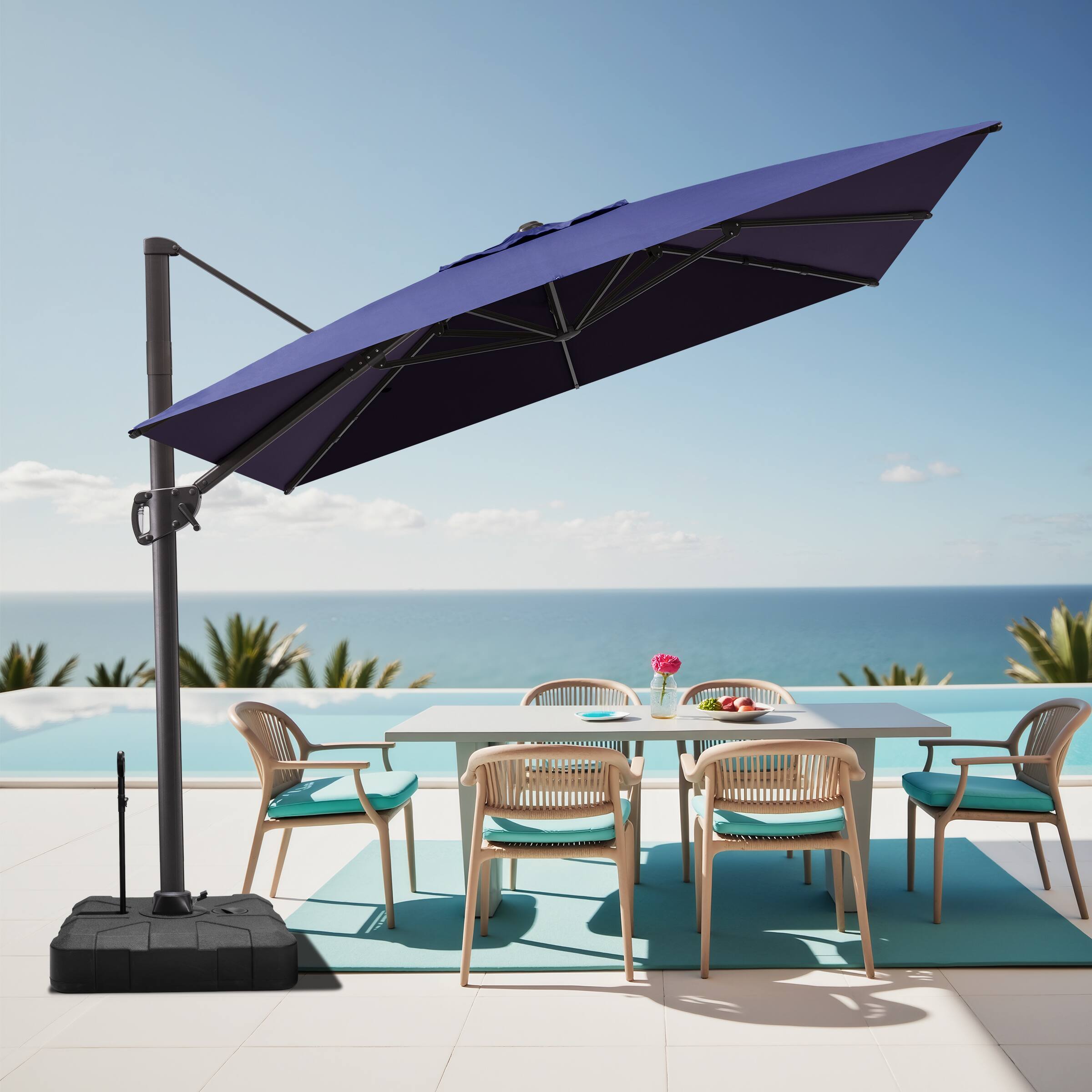 Back. Crestlive Products - Crestlive Products 9x11ft Aluminum Crank Cantilever Patio Umbrella with Base - Navy blue.