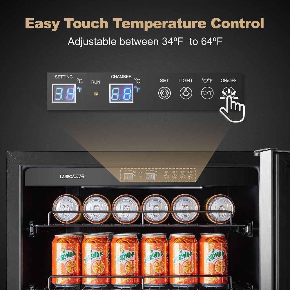 Alt View 13. LanboPro - 24 in. 112 Can 6 Bottle Storage Capacity Beverage Refrigerator with Ultra-Quiet Compressor and Digital Thermostat - Black.