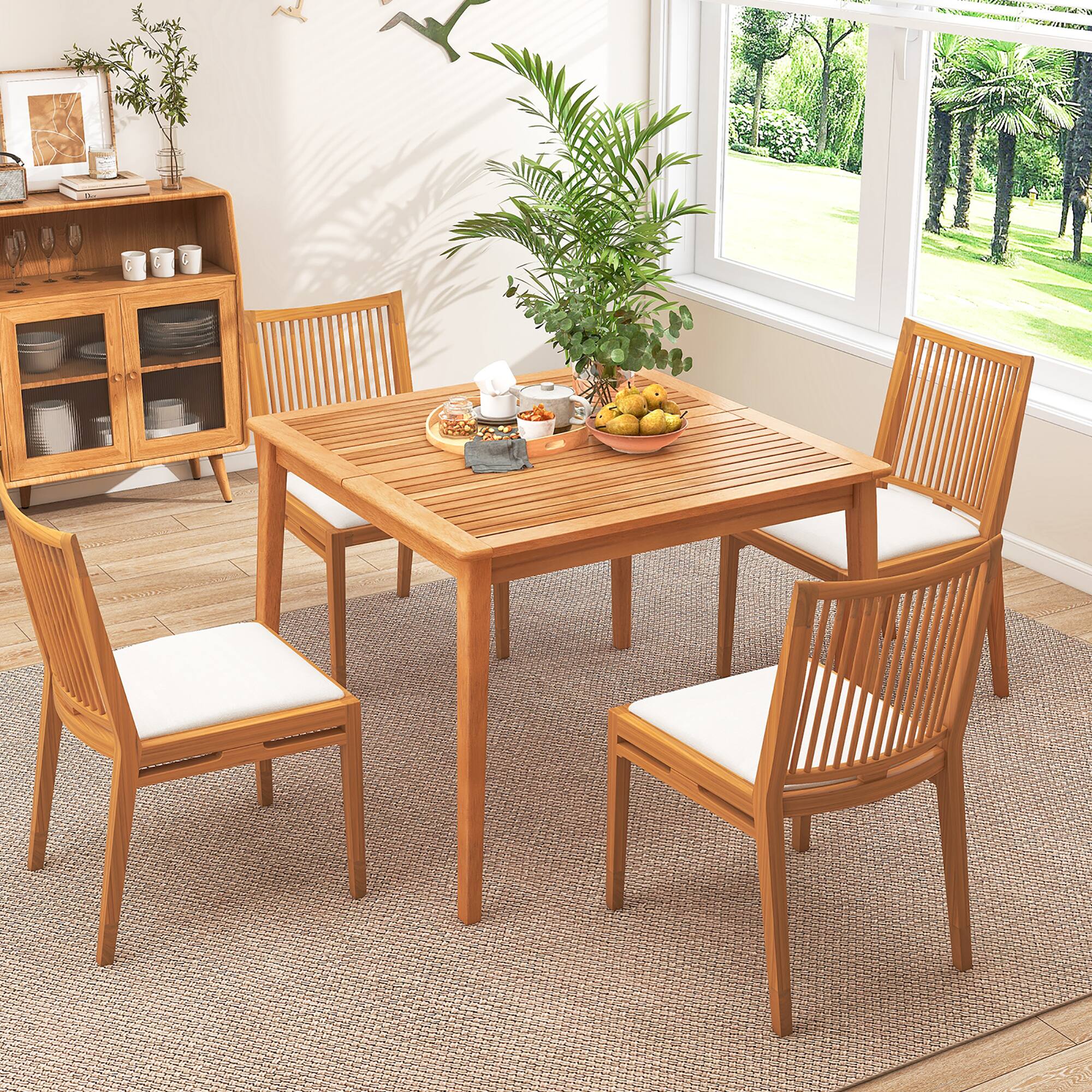 Alt View 4. Gymax - Gymax 40'' 4-Person Outdoor Acacia Wood Dining Table w/ 1.96'' Umbrella Hole for Porch - Natural.