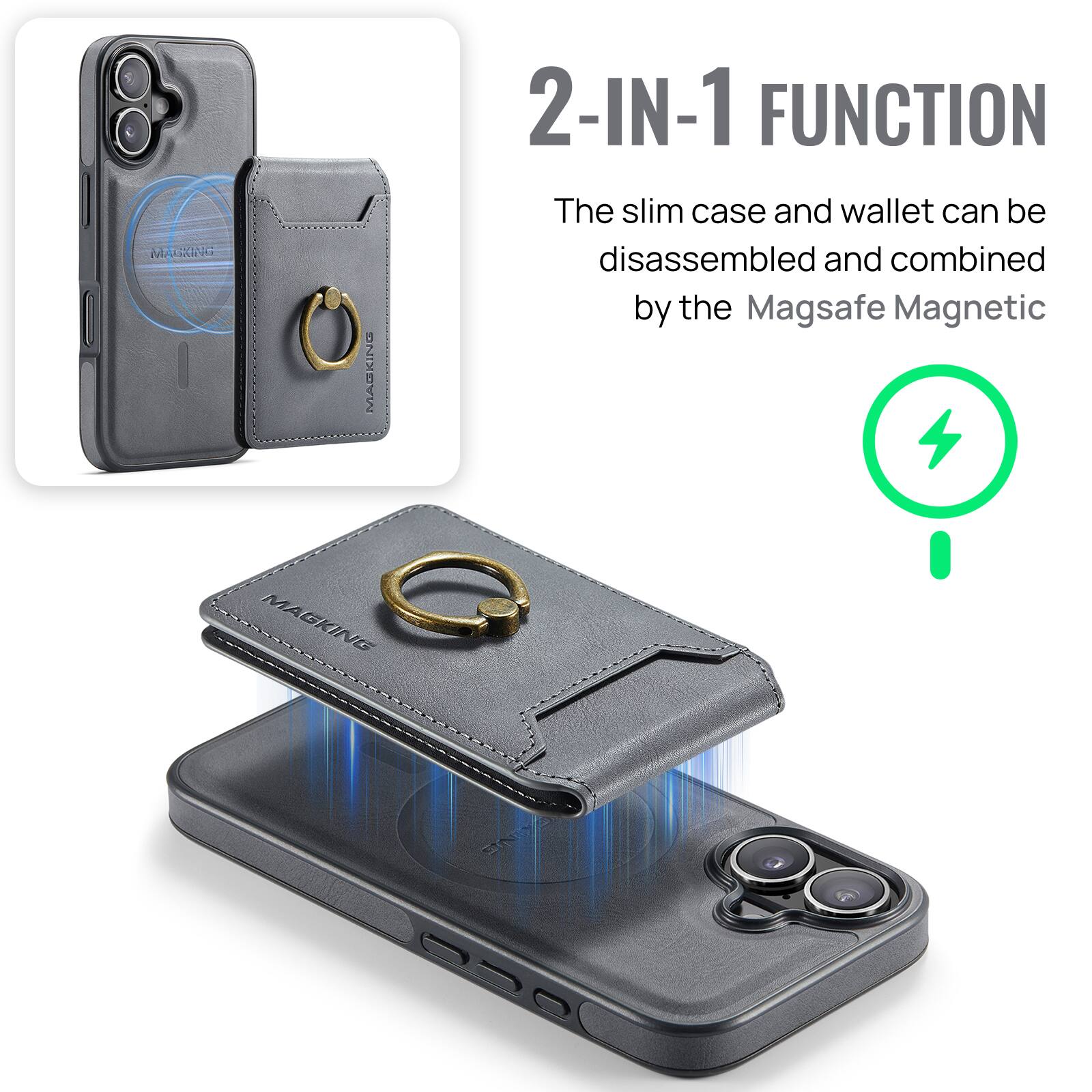 Me ot MASKING 2-IN-1 FUNCTION  
The slim case and wallet can be disassembled and combined by the Magsafe Magnetic MAGKING