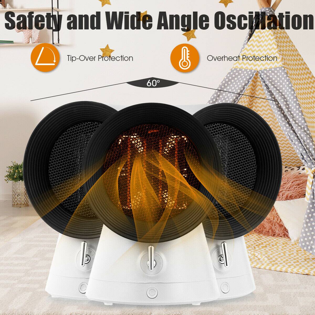 Safety and Wide Angle Oscillation  
Tip-Over Protection  
Overheat Protection  
60°