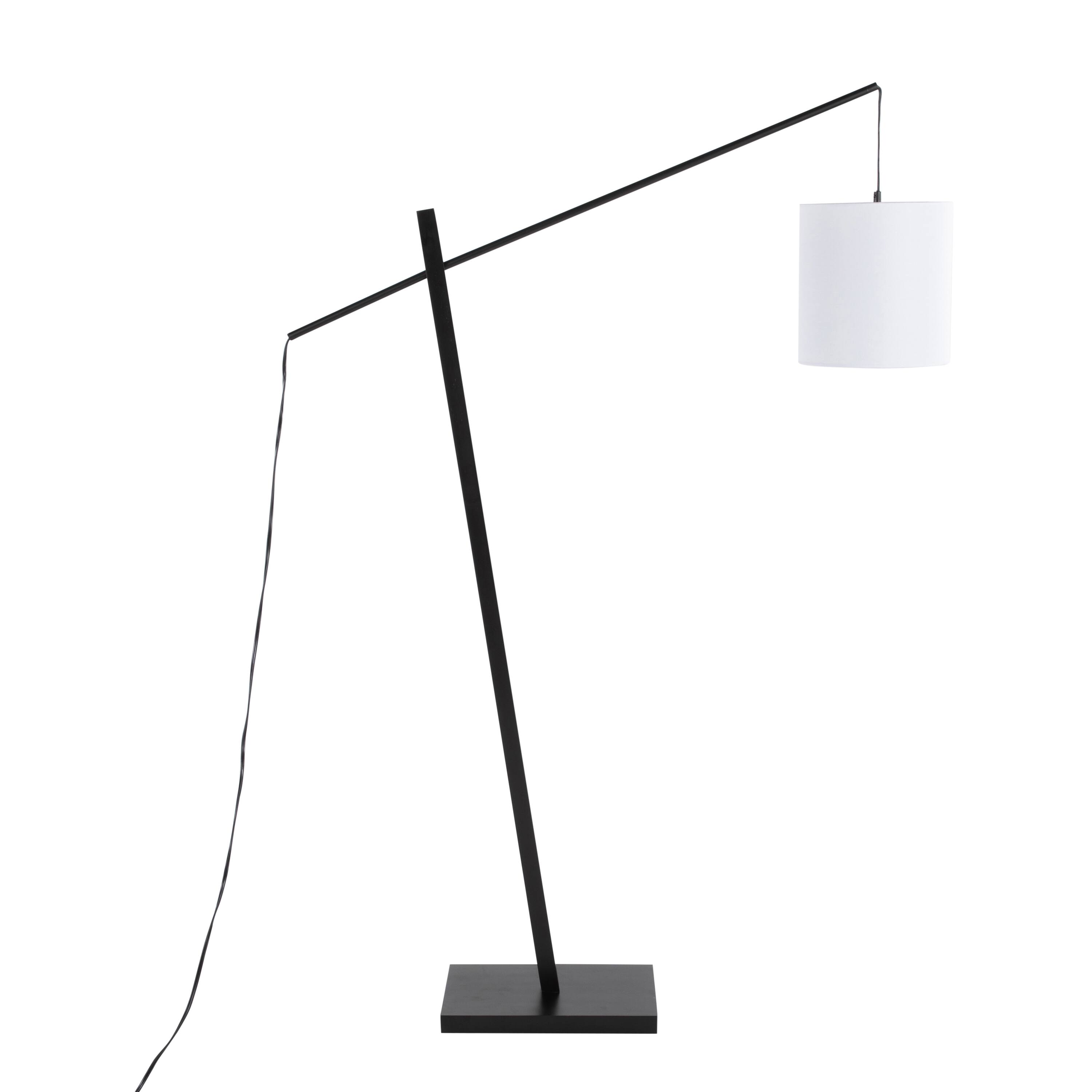 Left. Loheer - Loheer Arturo Contemporary Floor Lamp Black Wood and Steel Standing Light with White Fabric Shade for Living Room - Black.