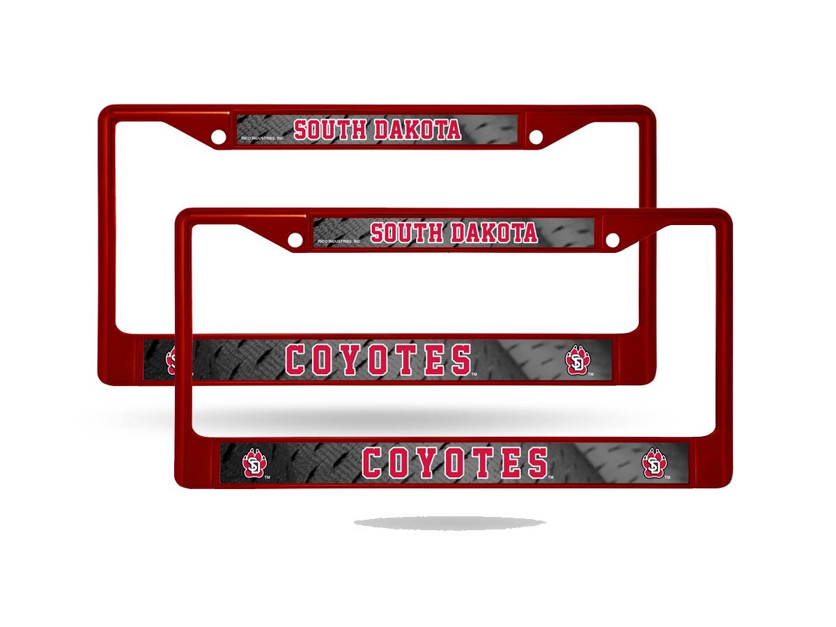 South Dakota Coyotes Maroon Painted Chrome Metal License Plate Frame - Set of 2 Frames