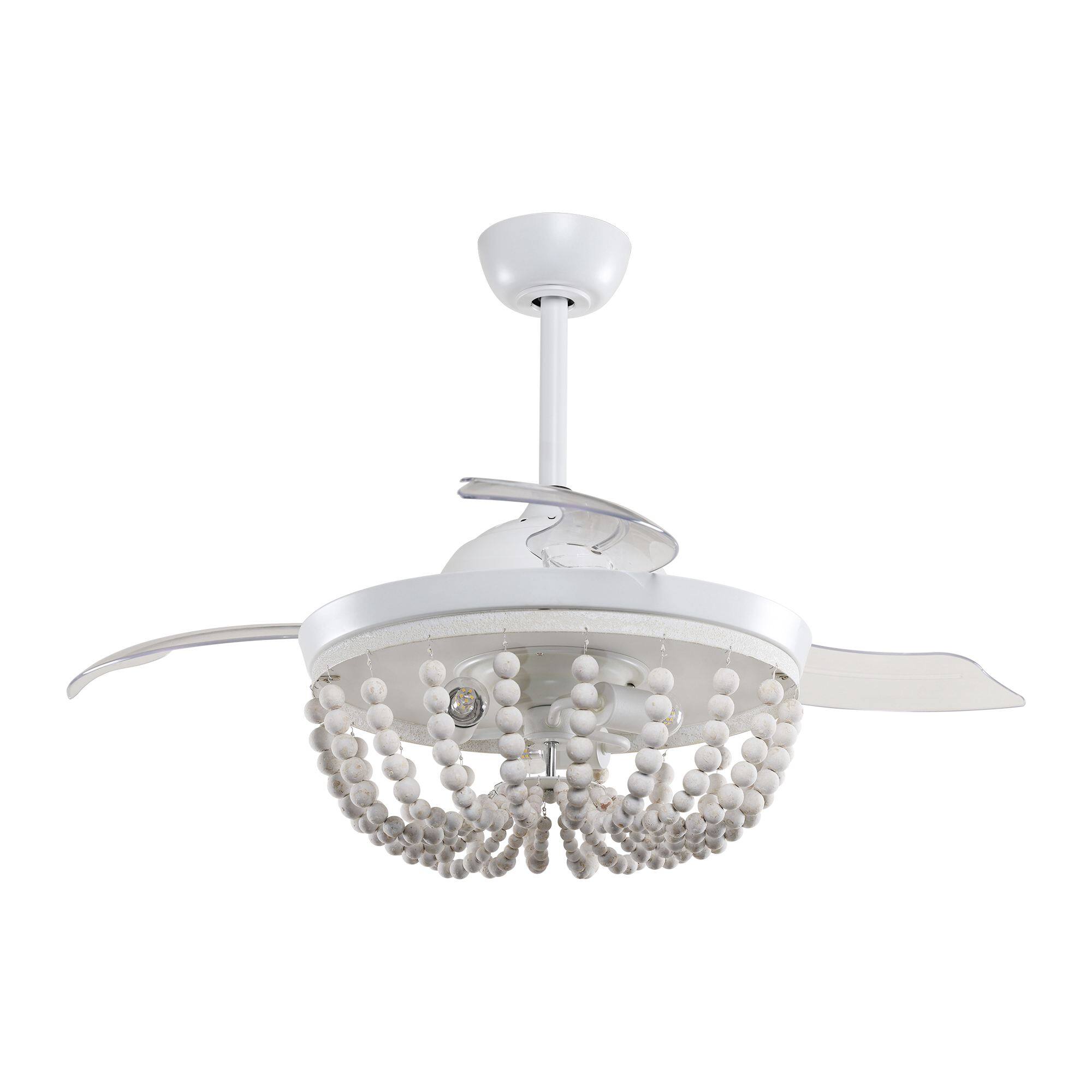 Alt View 5. Parrot Uncle - 42" Farmhouse Wood Beaded Fandelier Ceiling Fan with Remote - Matte White.