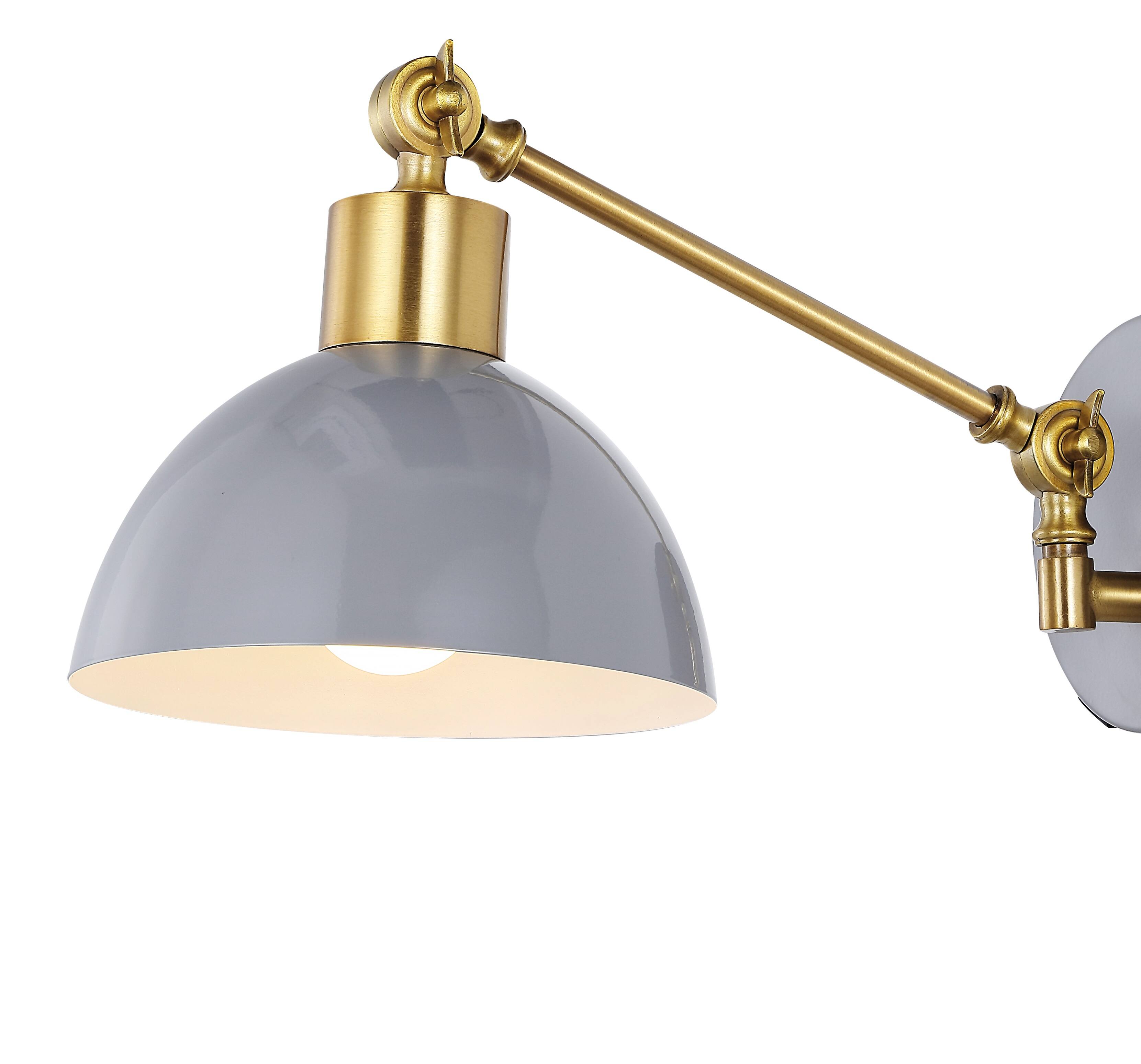 Alt View 4. Jonathan Y - Lisa 18" Swing Arm 1-Light Modern Midcentury Iron USB Charging Port LED Sconce, Grey/Brass Gold - Gray.