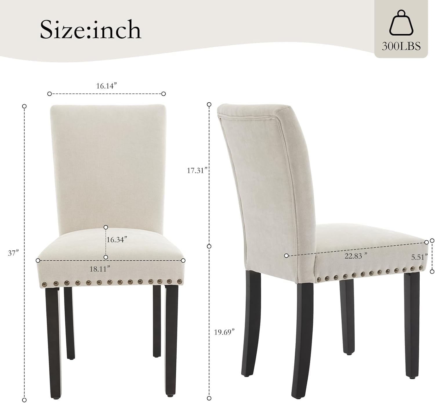 Size: inch  
300LBS  
16.14"  
17.31"  
37"  
6.34"  
18.11"  
22.83"  
5.51"  
19.69"