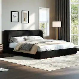 Whisen - Queen Size Low-Profile Upholstered Platform Bed, Boucle Fabric Modern Furniture for Bedroom - Black