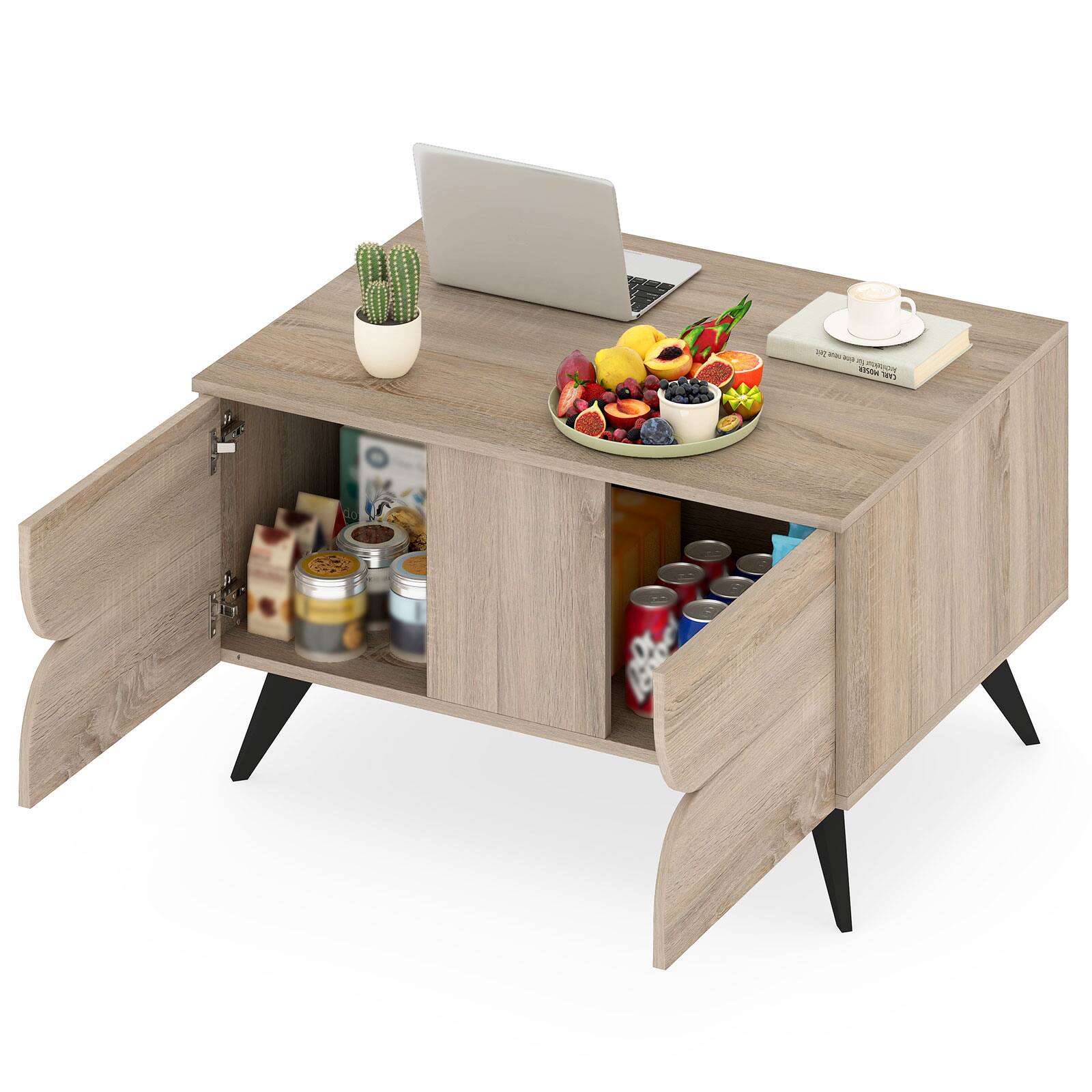 Alt View 9. Gymax - Gymax Modern Coffee Table w/ Storage Open Compartments & 3 Drawers 4 Raised Legs - Natural.