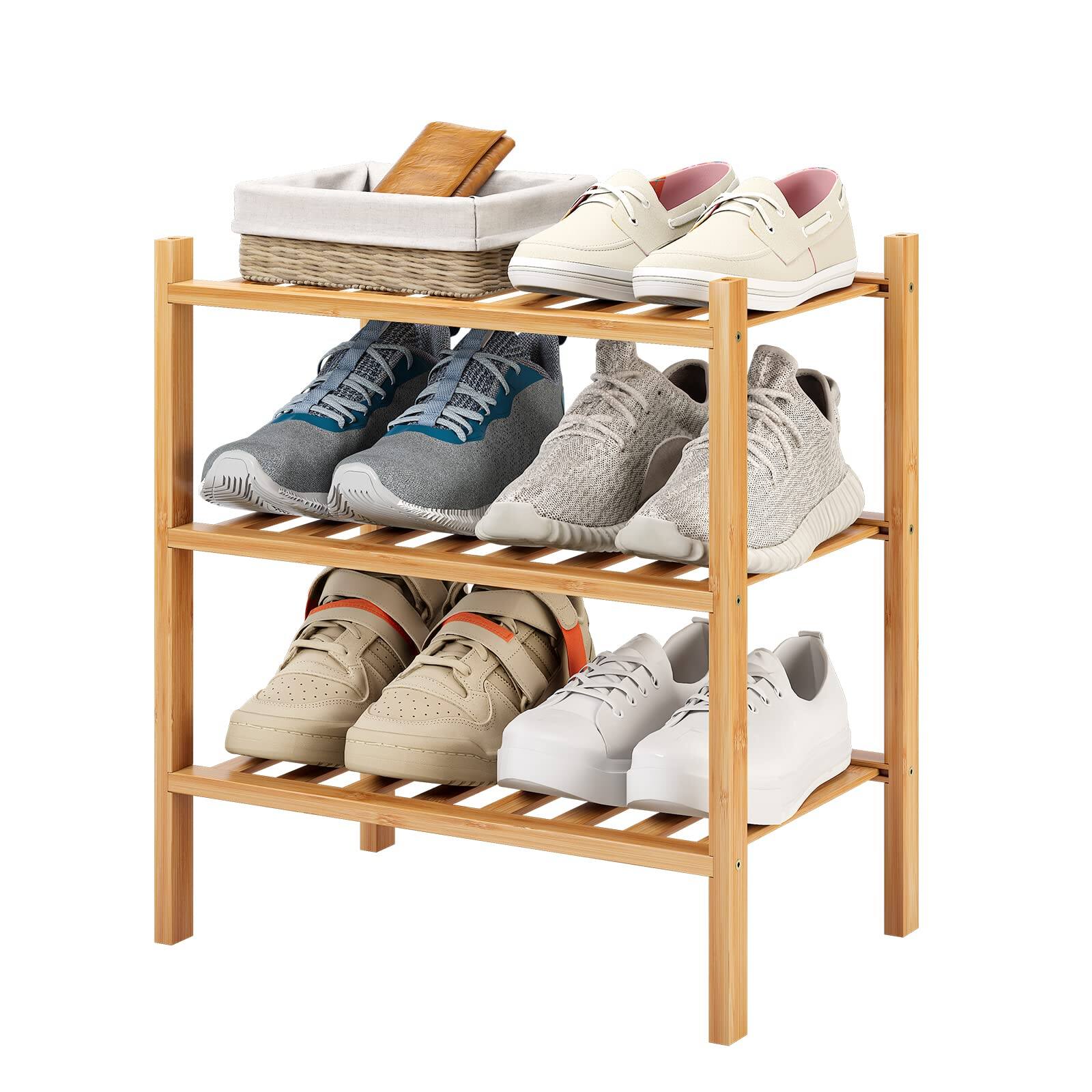 Hanke - 6-tier Shoe Rack For Entryway Stackable Heavy Duty Multi-function Free Standing Racks Bedroom Hallway Closet - Natural 3-Tier-Short