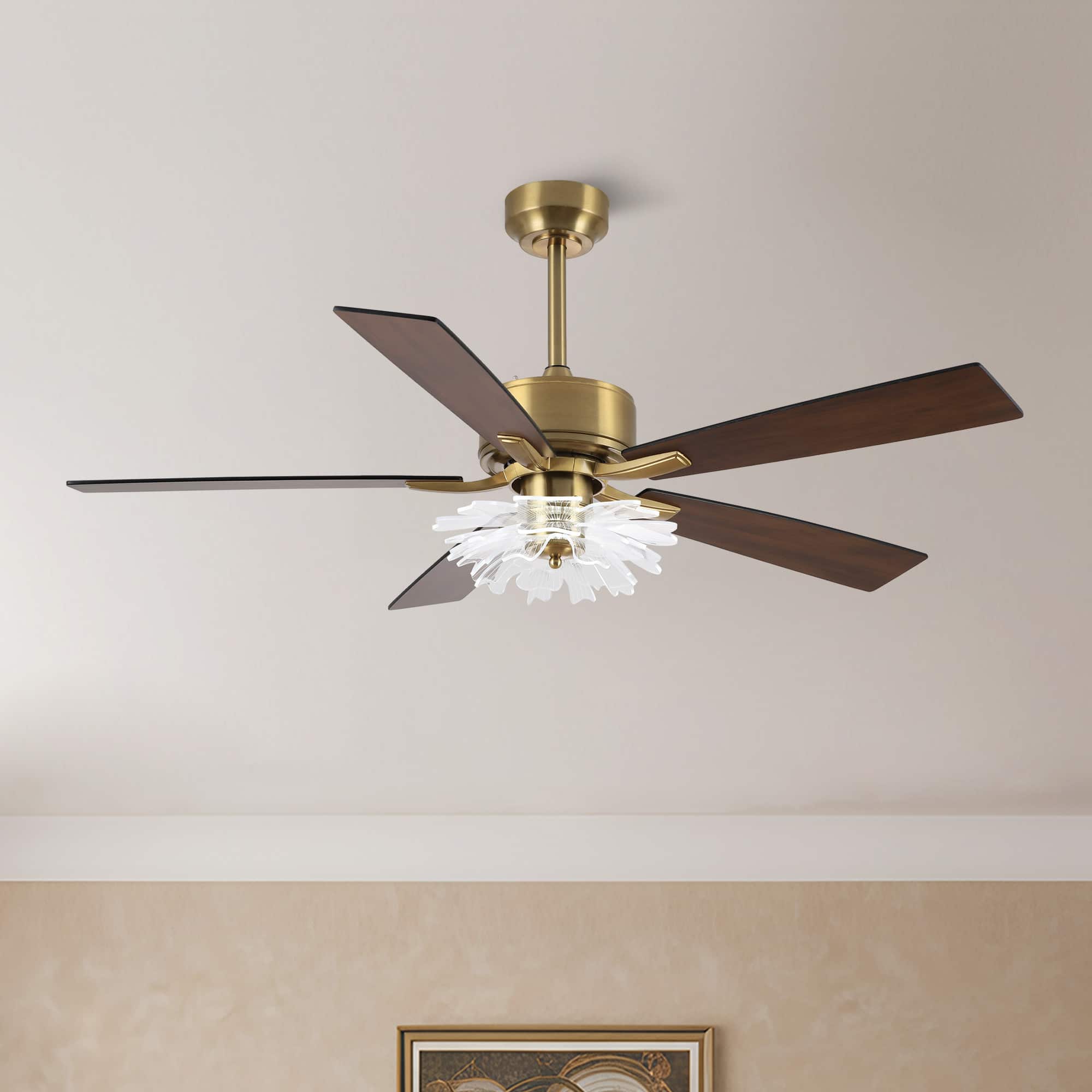 Parrot Uncle - 52" Modern LED Ceiling Fan with Remote and Light Guide Plate Shade Design - Gold