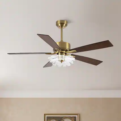 Front. Parrot Uncle - 52" Modern Gold LED Ceiling Fan with Remote and Light Guide Plate Shade Design - Gold.