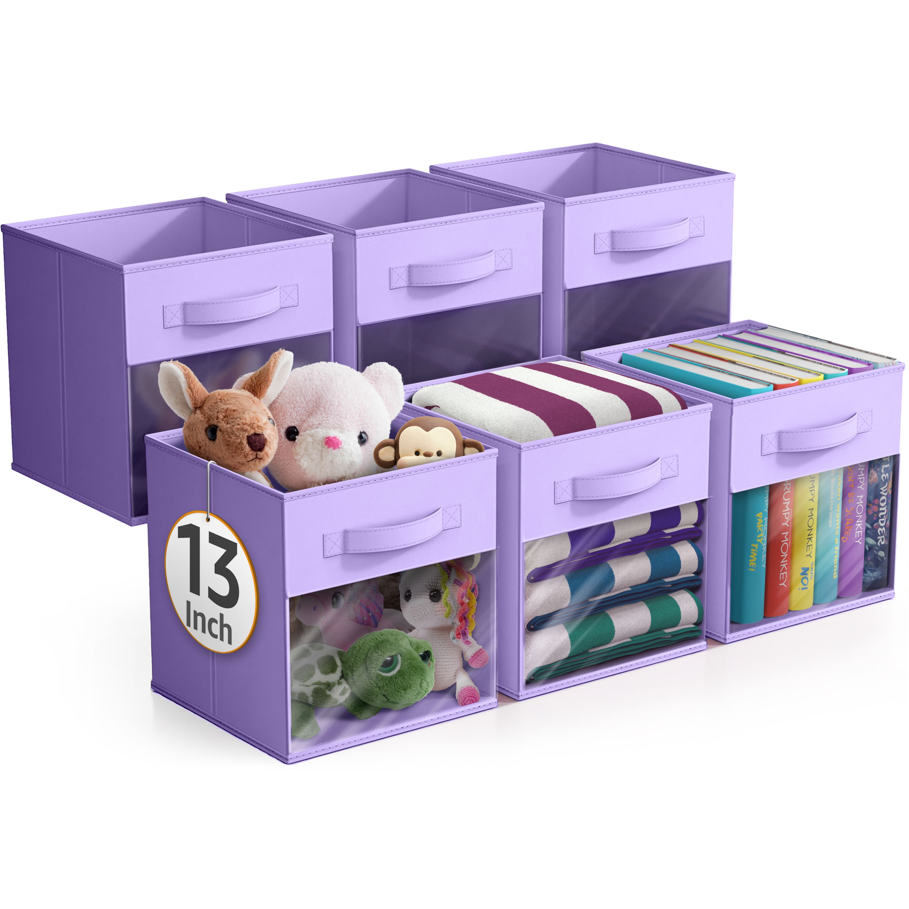 Sorbus - 11 Inch Storage Bins with Clear Window - Purple