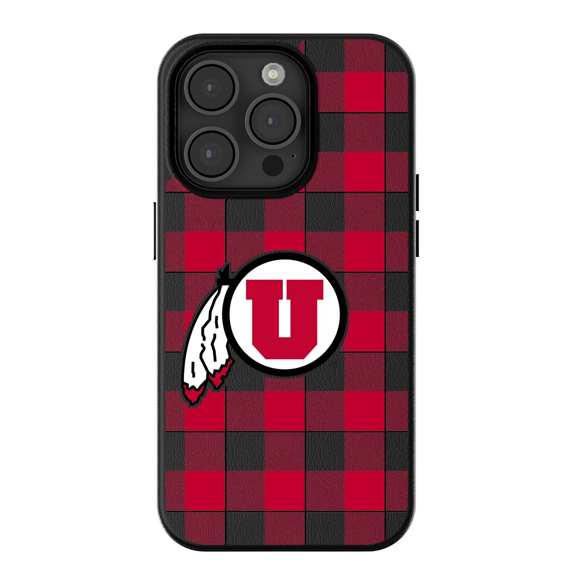 Keyscaper - NCAA - Utah Utes Plaid Magnetic Bump iPhone Case - 16 Plus - Black