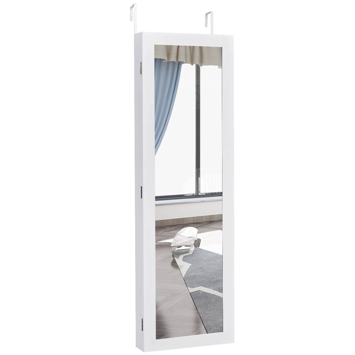 Alt View 19. Costway - Wall Door Mounted Mirrored Jewelry Cabinet Storage Organizer White - White.